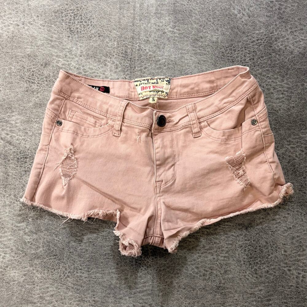 Hot Kiss Baby Pink Distressed Mini Shorts